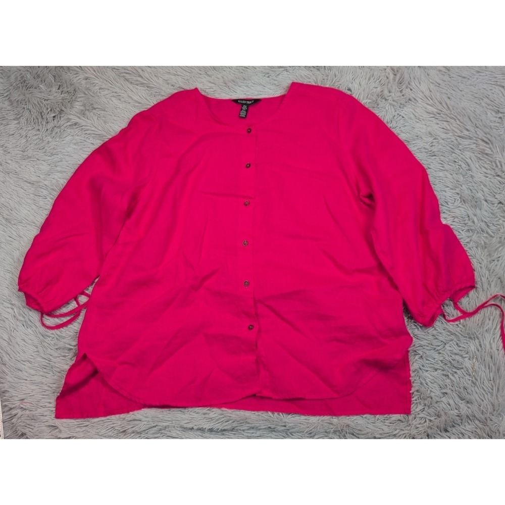 Ellen‎ Tracy Shirt Womens XL Pink Linen Blouse Top Casual Comfort Lightweight